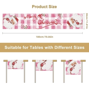 Pink Christmas table runner with Santa Claus, measuring 11.81 x 70.86 inches
