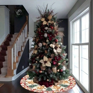 Gonna per albero di Natale rotonda con omino di pan di zenzero e bordo a rombi rossi