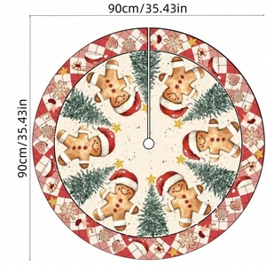 Gonna per albero di Natale rotonda 90 cm con motivi omino di pan di zenzero e quadri