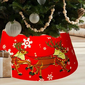 Red Christmas tree collar with running reindeer and white snowflakes patterns