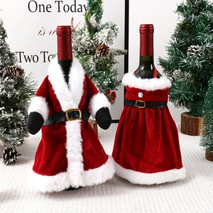 Christmas Wine Bottle Cover Santa Suit Dress Design Red Velvet Wine Bottle Decor For Christmas Festive Dinner Table Ornament