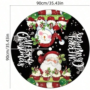 90cm round Christmas tree skirt with Santa, snowman and cupcakes, festive floor decoration