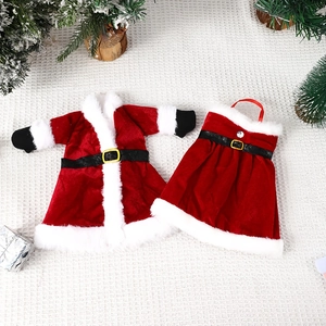 Christmas wine bottle cover set with mini Santa suit and dress in red velvet