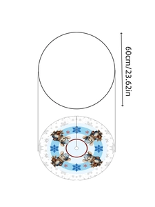 Detail view of 60cm round Christmas tree skirt with blue snowflake and cartoon mouse prints