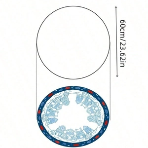 60cm round Christmas tree skirt with blue winter village house and star pattern design