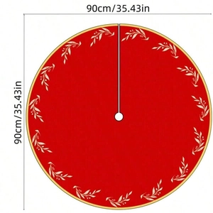 90cm red Christmas tree skirt with festive gold leaf patterns for holiday floor decoration