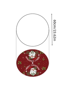Detail view of 60cm red Christmas tree skirt with Santa Claus and festive Merry Christmas text