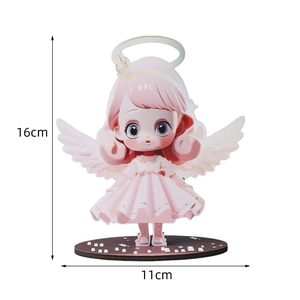 Wooden flat angel girl Christmas ornament standing 16cm tall in pink dress decoration