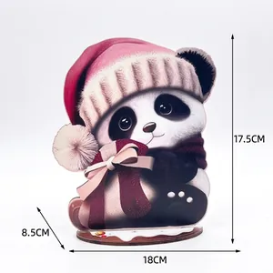 Christmas panda table ornament with pink hat and scarf including full size measurements