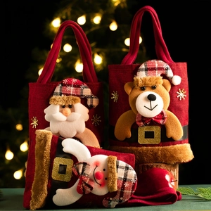 Christmas Gift Bags Santa Snowman Reindeer Bear Polyester Fabric Handbags Xmas Holiday Party Decorations