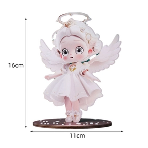 Flat cute girl angel wooden ornament with dimension markers showing 16cm height and 11cm width