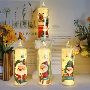 Set of 4 LED Christmas candles with Santa and Reindeer motifs for holiday decor