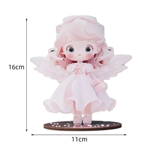 Flat cute wooden angel girl christmas ornament with pink hair and white wings