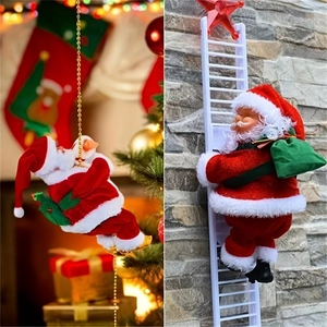 Detailansicht des plüschigen Weihnachtsmanns an der weißen Leiter mit rotem Stern