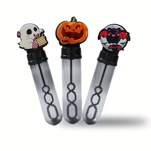 6 pack Halloween bubble tubes with pumpkin ghost and bat toppers for party favors