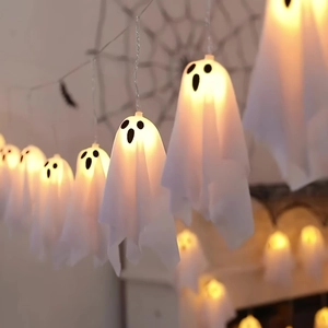 Set of 10 Halloween glowing screaming ghosts LED string lights for outdoor party decor