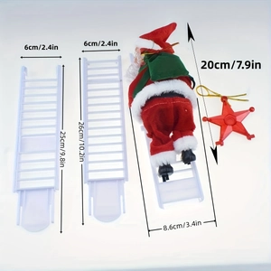 Größenangaben zum kletternden Plüsch-Weihnachtsmann mit zwei Leitern und Sternanhänger