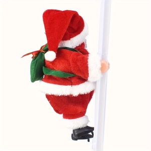 Elektrischer kletternder Weihnachtsmann an weißer Leiter mit grünem Geschenksack Deko