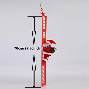 70 cm Plüsch Weihnachtsmann an roter Kunststoffleiter mit grünem Geschenksack Deko