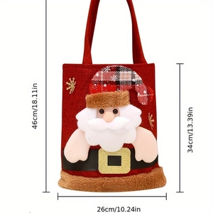 3D Santa Claus Christmas gift bag made of red burlap with plush details and handles