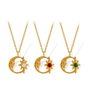 Set de collares dorados con colgantes de luna sol y ópalo en cadenas de estilo vintage