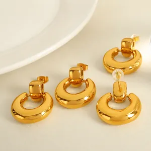 Chic 18K gold plated thick hoop earrings set with minimalist geometric square clasp