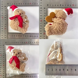 Detailed views of a 10cm Christmas teddy bear plush pendant with size measurements