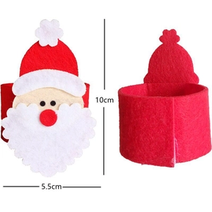 Detailed view of felt Santa Claus napkin ring with height and diameter measurements