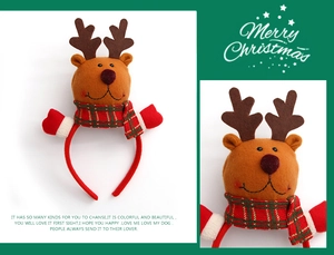 Détail d'un serre-tête bois de renne en peluche avec écharpe festive à carreaux