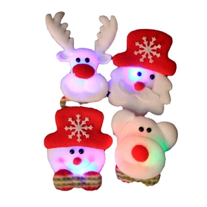 Christmas LED plush brooch set featuring Santa, Reindeer, Snowman, and Polar Bear