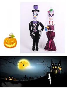 Détails des poupées mariés squelettes d'Halloween avec robe en dentelle et smoking