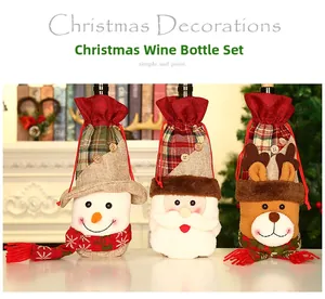 Detailed view of Christmas wine bottle covers featuring Santa, Snowman, and Reindeer designs