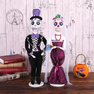 Halloween Jour Des Morts Crâne Mariée Marié Poupée Ornement Tissu Dentelle Violet Gothique Halloween Fête Décoration Poupée