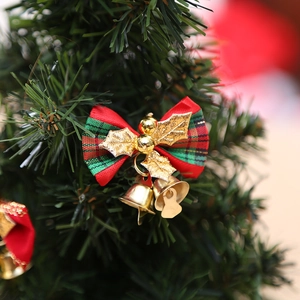 Weihnachtsbaum Schleife Hängende Ornamente Mit Goldenen Metallglocken Schottenkaro Stoffschleifen Für Feiertag Party Kranz Deko