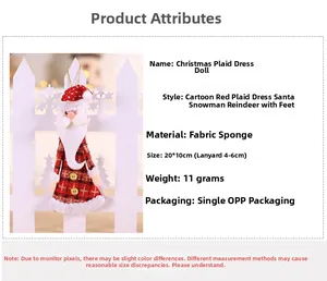 Spécifications de taille et vue détaillée des poupées de Noël en tissu à carreaux