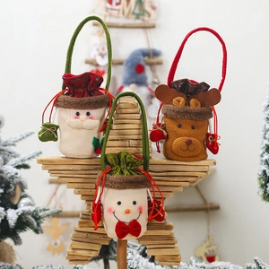 Kerst Cadeauzakjes Pluche Kerstman Sneeuwpop Rendier Trekkoord Snoepzakjes Met Handvat Feestelijke Party Decoratie