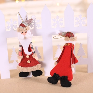 Décorations de Noël en tissu Père Noël avec écharpe à carreaux et cordelette de suspension