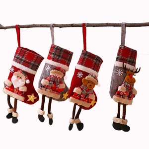 Set of 4 Christmas stockings with 3D Santa Snowman Bear and Reindeer hanging decorations