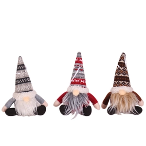 Three-piece Christmas gnome doll set with long hats in grey, red, and brown colors