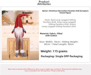 Detailed dimensions of long-legged Christmas gnome with red sitting pose and cloth texture