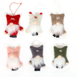 Lot de 6 nains de Noël tricotés avec boucles de suspension pour sapin de Noël