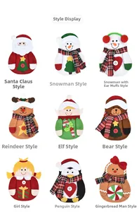 Detailed grid showing nine cartoon Christmas character felt cutlery holders and pouches