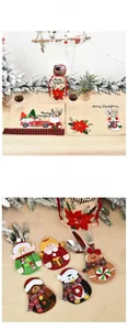 Detail of Christmas tableware set with Santa gnome motifs and rustic burlap table runners