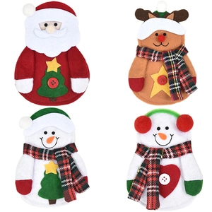 Christmas silverware holder set with Santa, reindeer and snowman felt cutlery covers