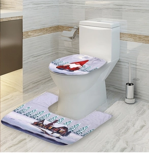 Detailed Christmas gnome toilet cover and U-shaped bath mat set for festive home decor