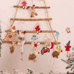 Handcrafted Christmas wooden character ornaments with reindeer, snowmen and car shapes