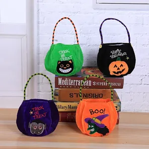 Halloween Candy Bag Plush Velvet Trick Or Treat Gift Tote For Kids Embroidered Pumpkin Witch Black Cat Vampire Party Supplies