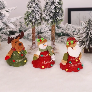 Christmas Decoration Embroidered Cartoon Tree Shape Gift Bag With Zipper Santa Claus Snowman Reindeer Plush Candy Apple Bag For Holiday Party Home Decor