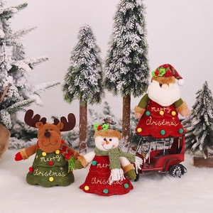 Three-piece Christmas doll set with Santa, Snowman, and Reindeer embroidery for holiday gift bags