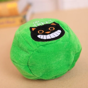 Halloween pumpkin shape green plush treat bag with black cat embroidery and handle